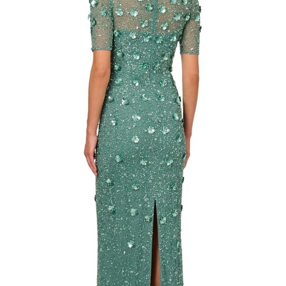 Adrianna Papell Womens Beaded Long 3D Floral Dress